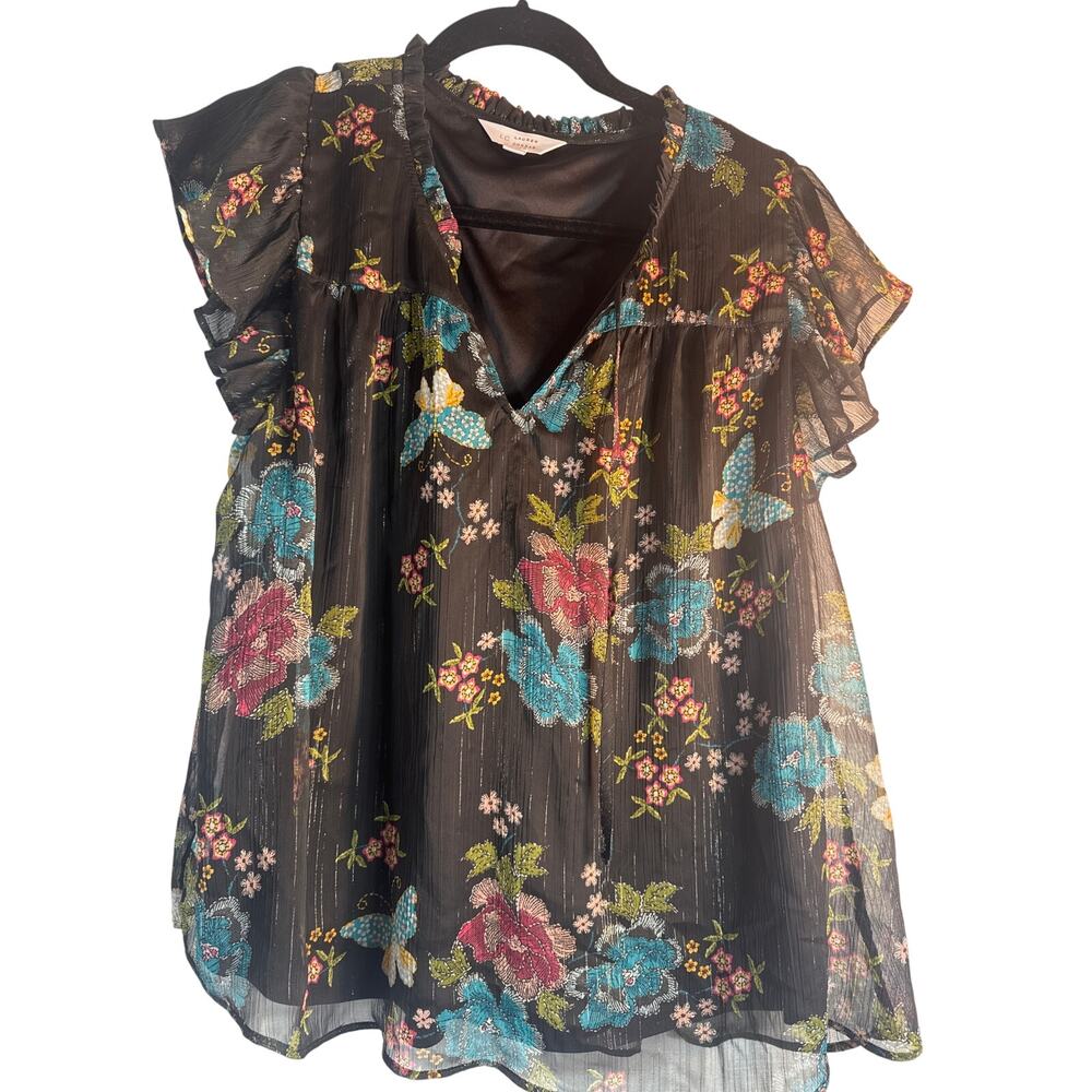LC Lauren Conrad Women's black flower top size LARGE